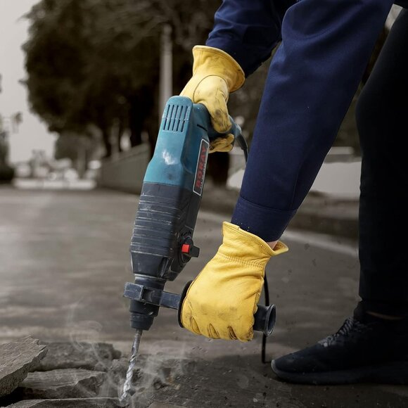 Women Yellow Cowhide Garden Leather Gloves for Construction Utility Chainsaw - Picture 6 of 7